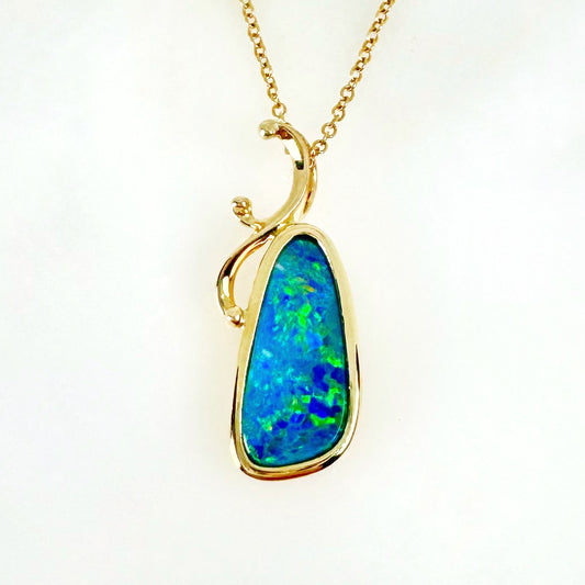 14K Yellow Gold Freeform Doublet Opal - Free Form Pendant