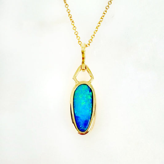 14K Yellow Gold oval Doublet Opal - Free Form Pendant