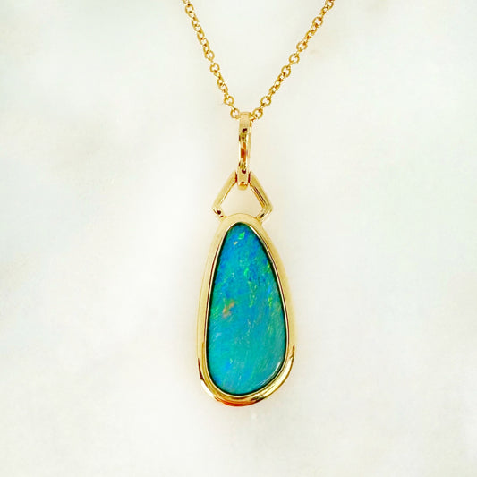 14K Yellow Gold Freeform Doublet Opal - Free Form Pendant