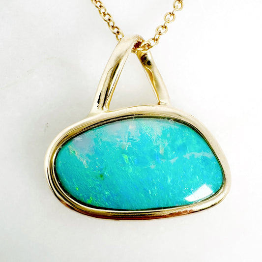 14K Yellow Gold Freeform Doublet Opal Pendant