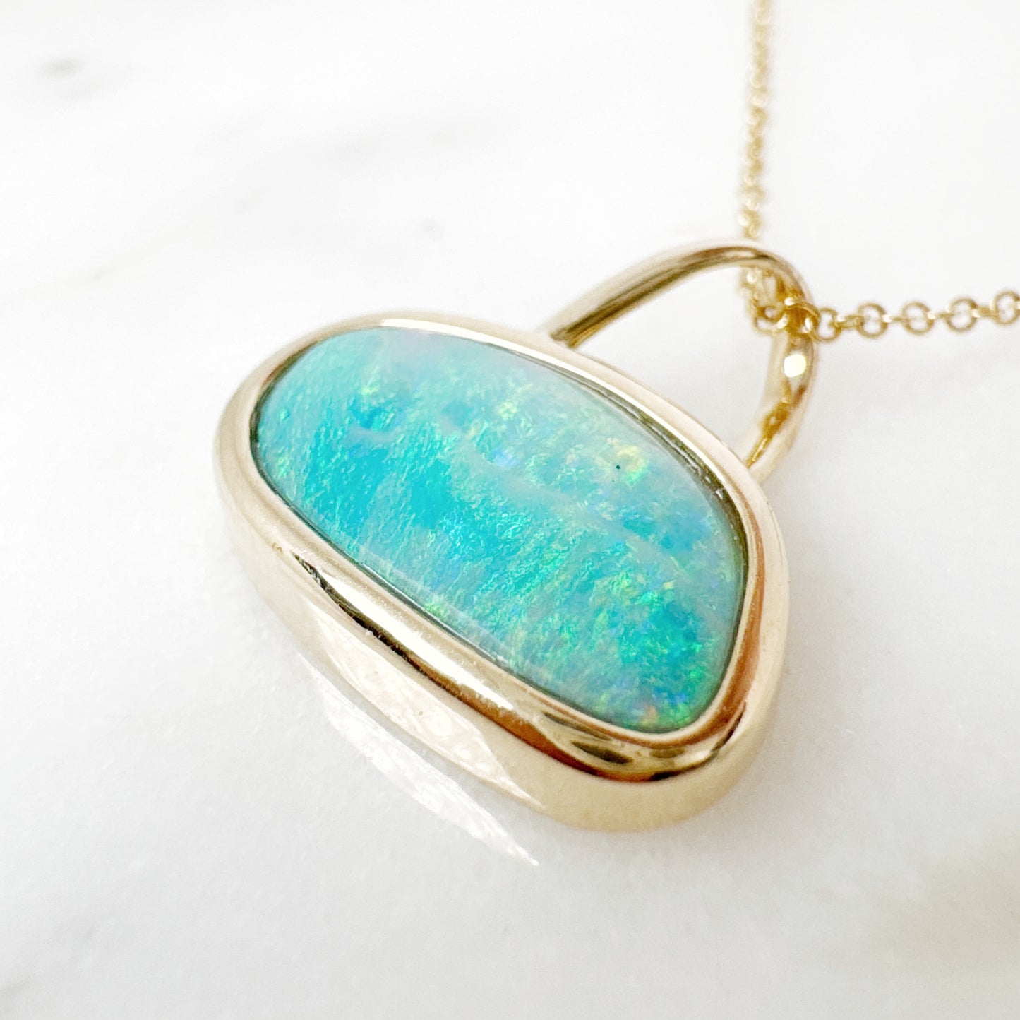 14K Yellow Gold Freeform Doublet Opal Pendant