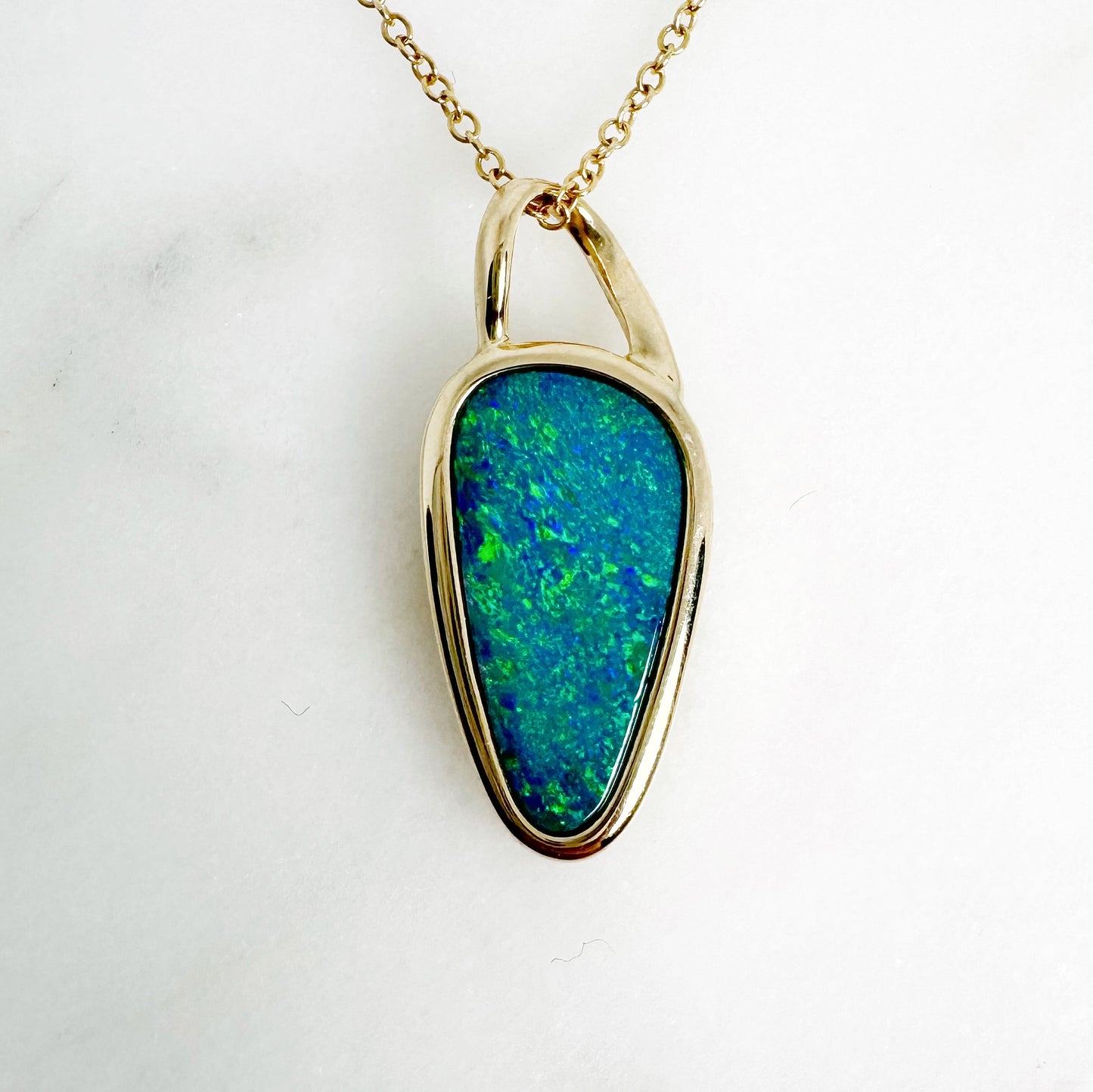 14K Yellow Gold Freeform Doublet Opal Pendant