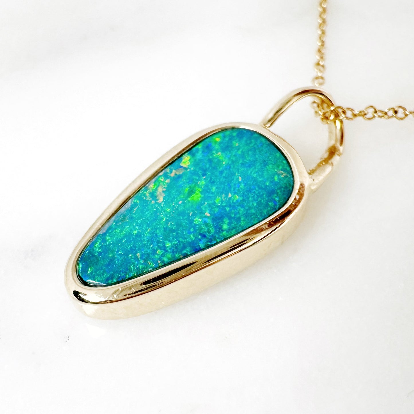 14K Yellow Gold Freeform Doublet Opal Pendant