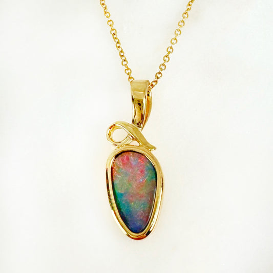 14K Yellow Gold Freeform Doublet Opal - Free Form Pendant