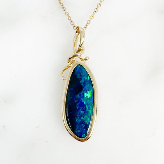 14K Yellow Gold Freeform Doublet Opal Pendant