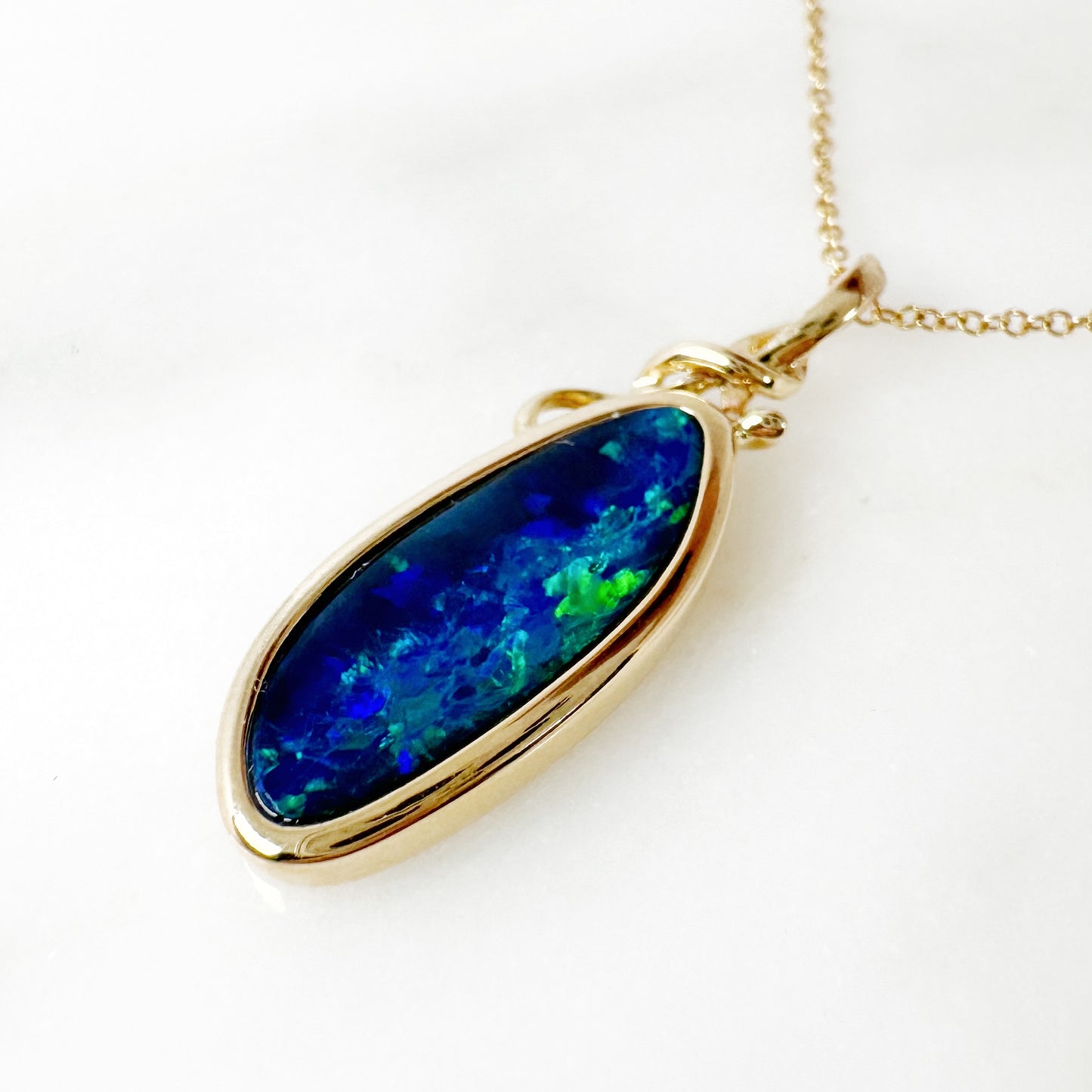 14K Yellow Gold Freeform Doublet Opal Pendant