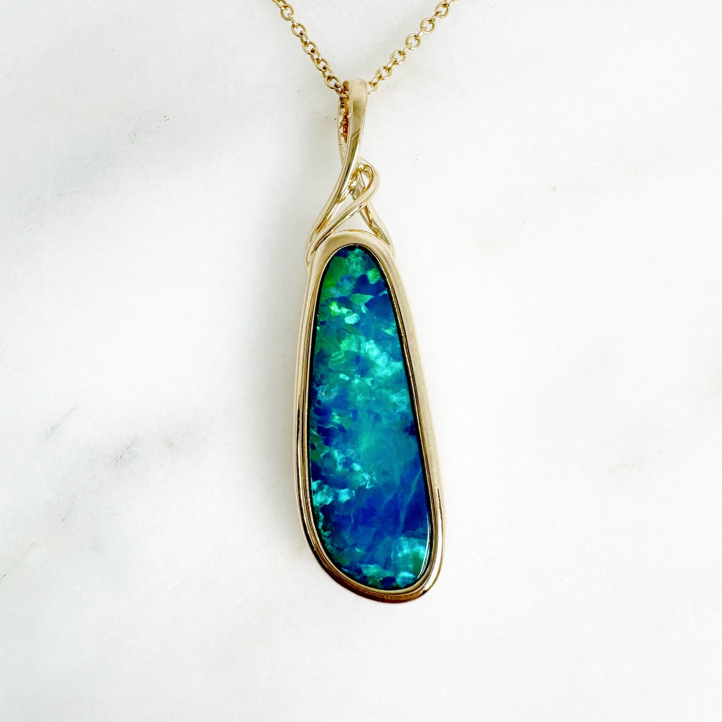 14K Yellow Gold Freeform Doublet Opal Pendant