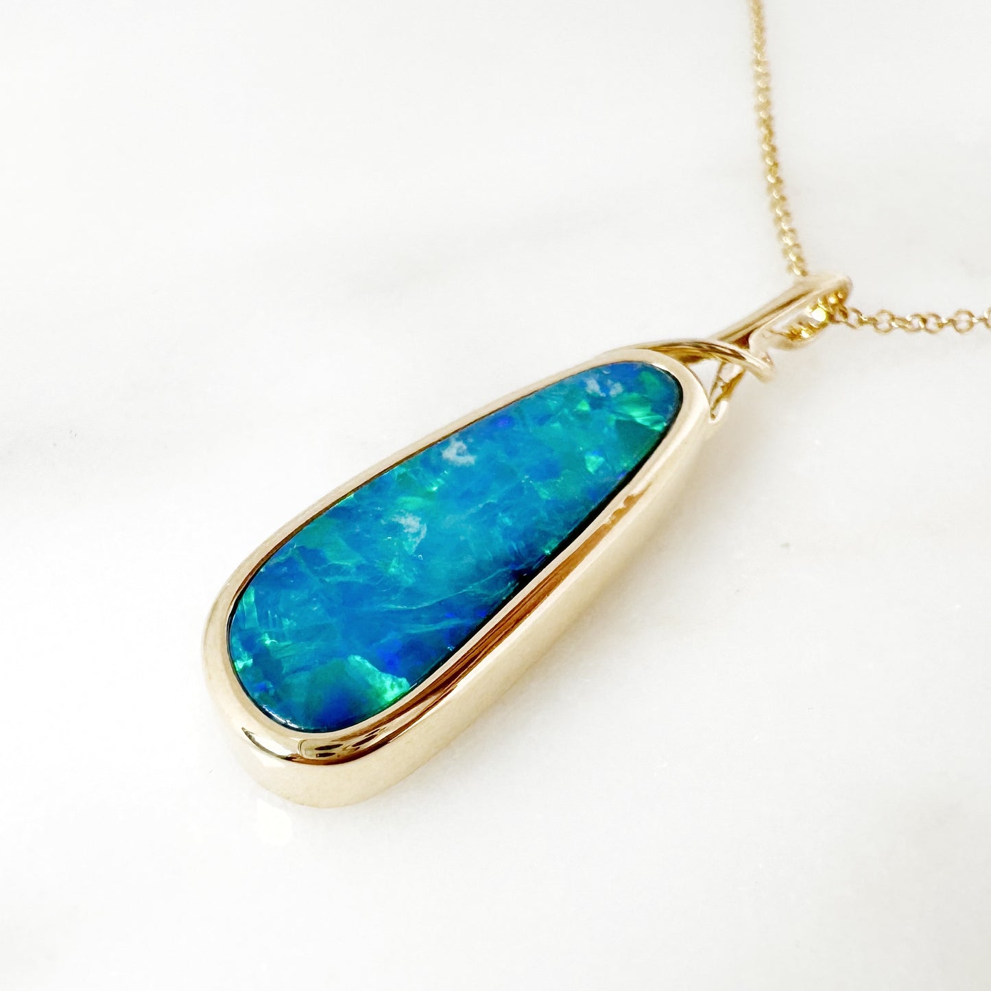 14K Yellow Gold Freeform Doublet Opal Pendant