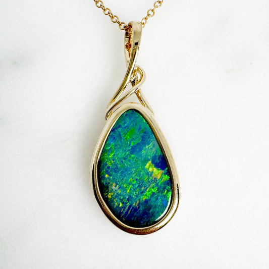 14K Yellow Gold Freeform Doublet Opal Pendant