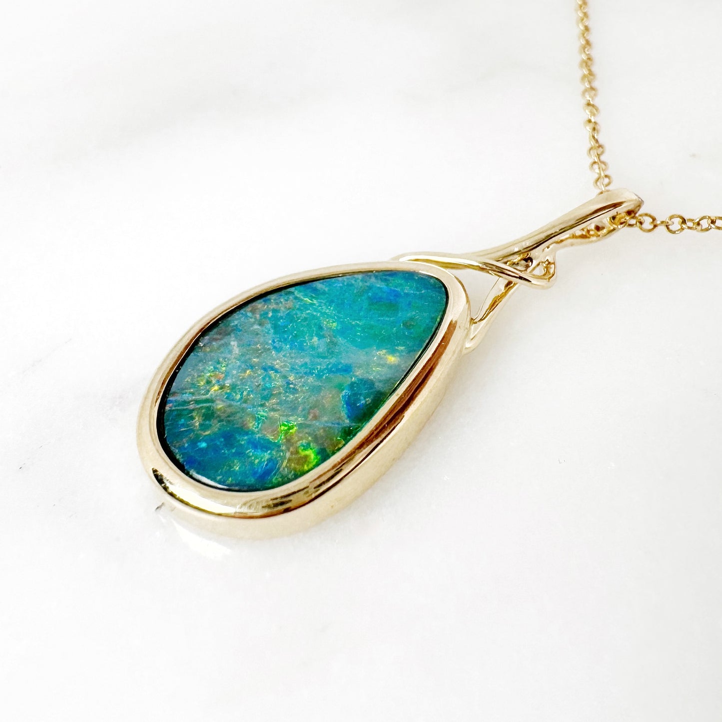 14K Yellow Gold Freeform Doublet Opal Pendant