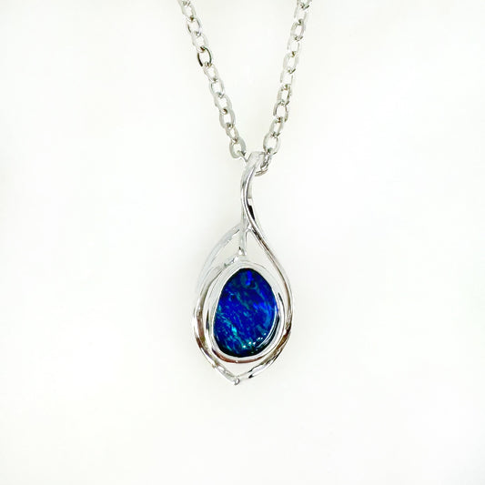 14K White Gold Freeform Doublet Opal - Free Form Pendant