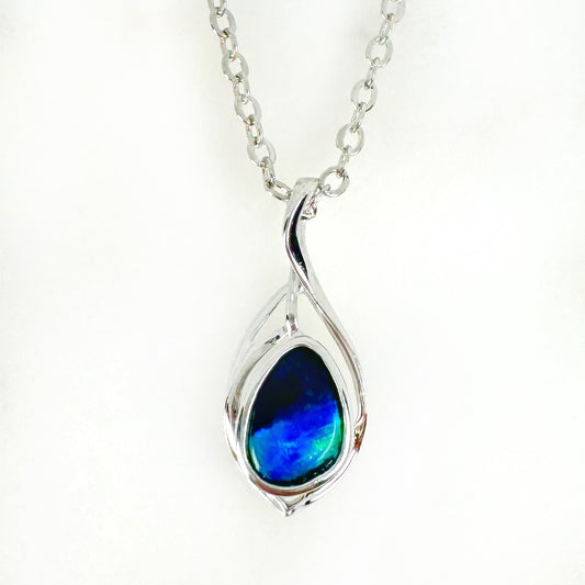 14K White Gold Freeform Doublet Opal - Free Form Pendant