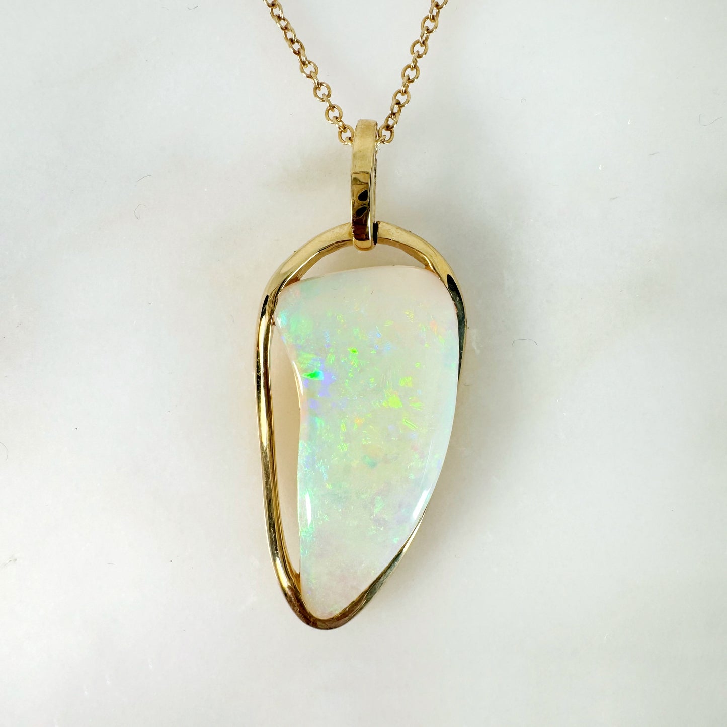 18K Yellow Gold Freeform Solid White Opal Pendant