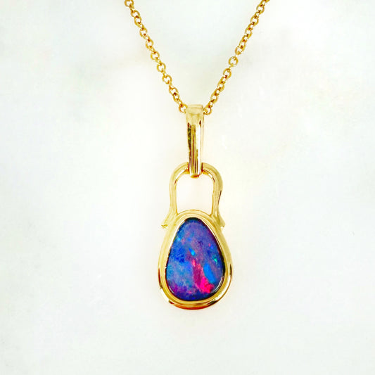 14K Yellow Gold Freeform Doublet Opal - Free Form Pendant