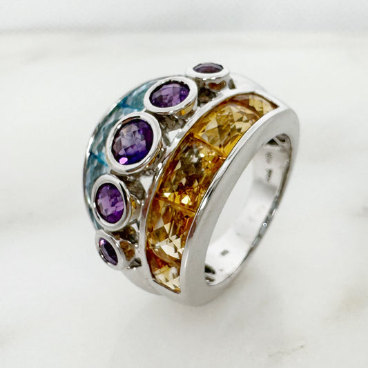 18K White Gold Freeform Amethyst Ring