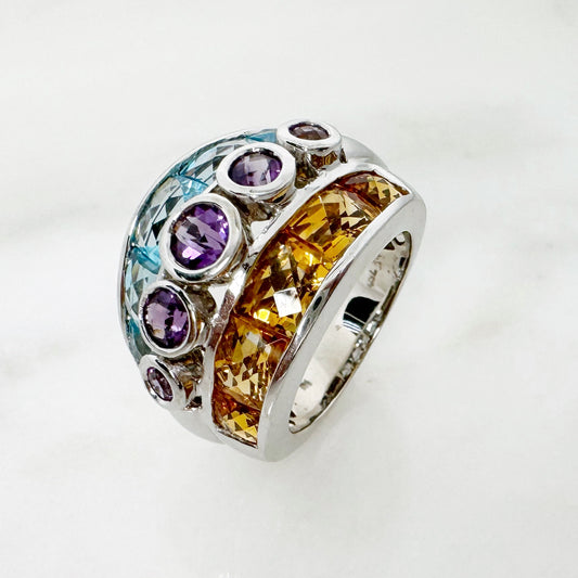 18K White Gold Freeform Amethyst Ring