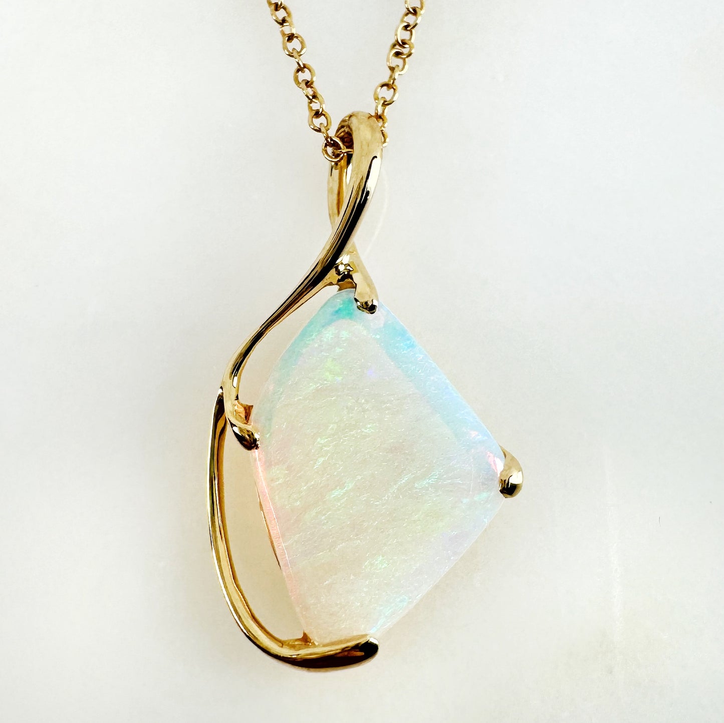 18K Yellow Gold Freeform Solid White Opal Pendant