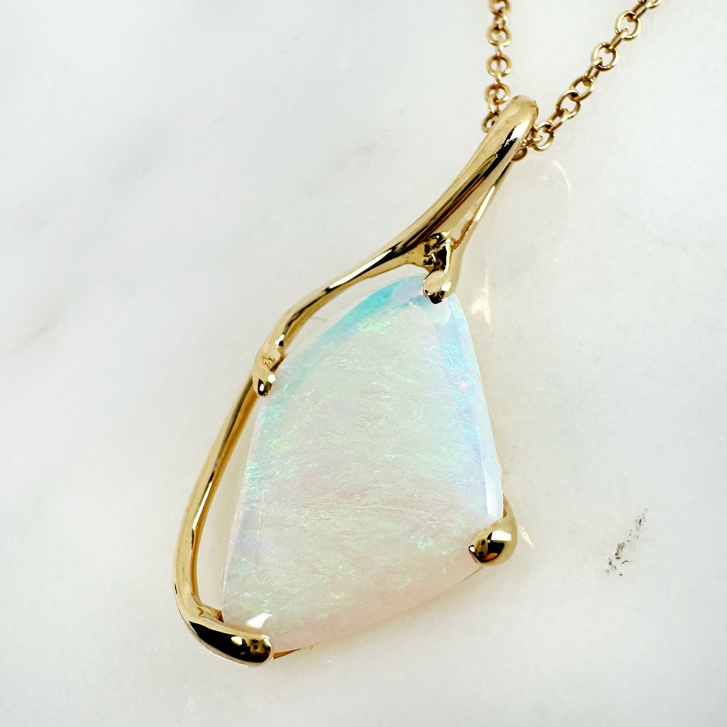 18K Yellow Gold Freeform Solid White Opal Pendant