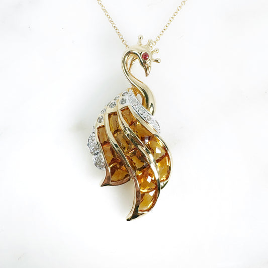 14k Yellow Gold Citrine Pendant with Diamonds