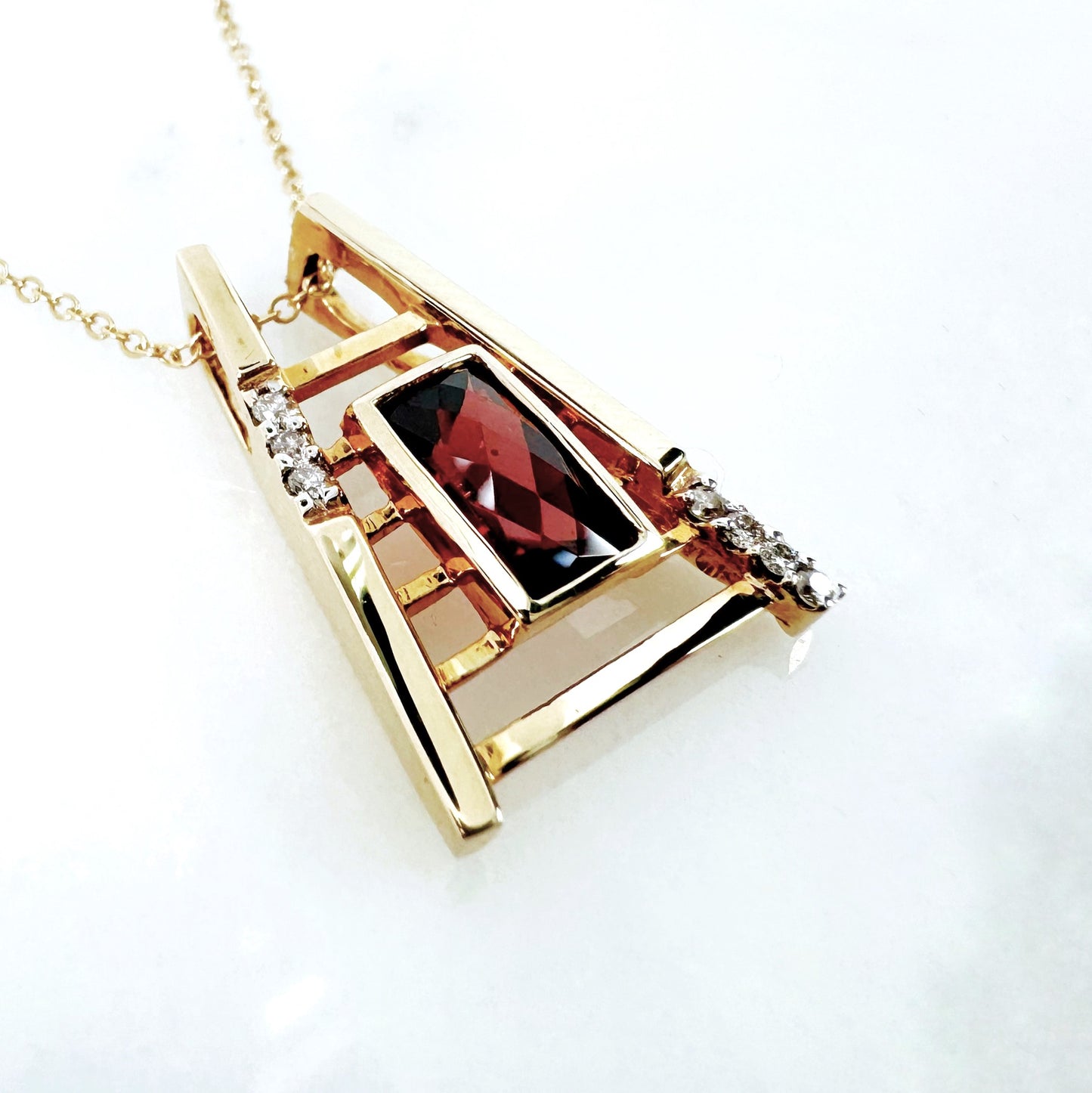 14k Yellow Gold Garnet Pendant with Diamonds