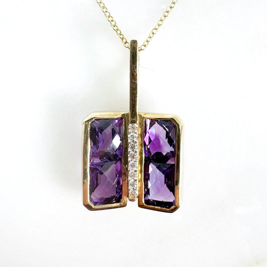 14k Yellow Gold Amethyst Pendant with Diamonds