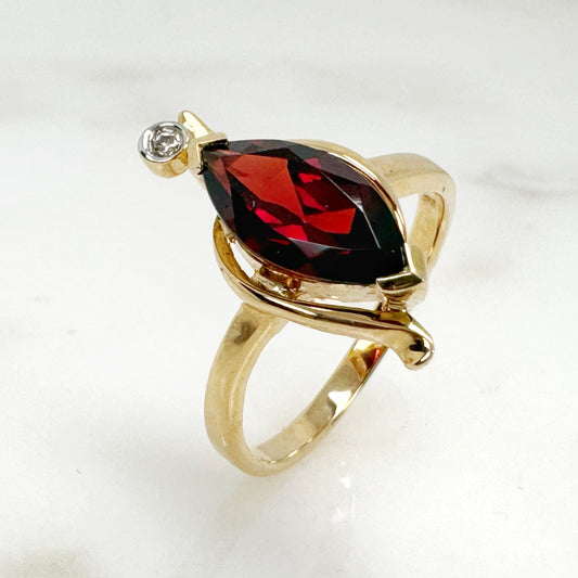 14K Yellow Gold Freeform Garnet Ring with Diamonds