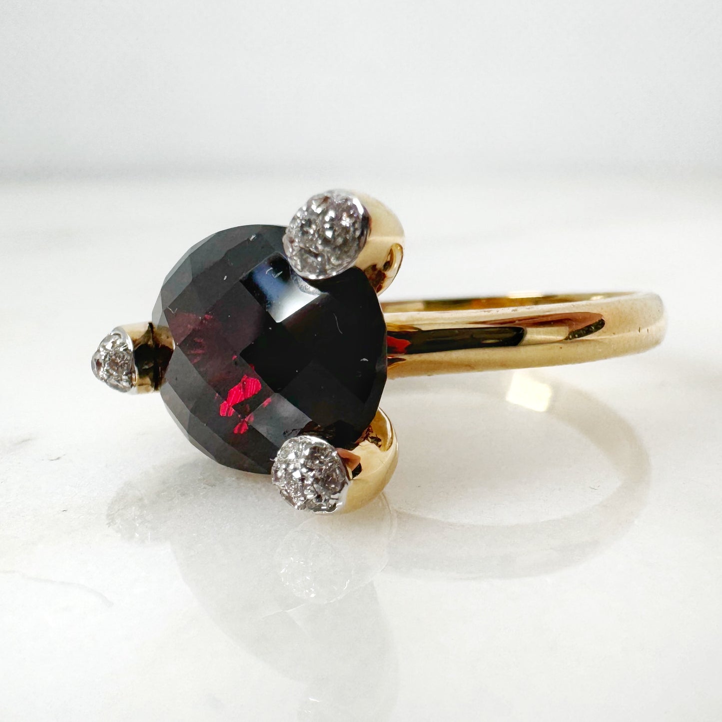 14K Yellow Gold Oval Garnet Ring with Diamonds