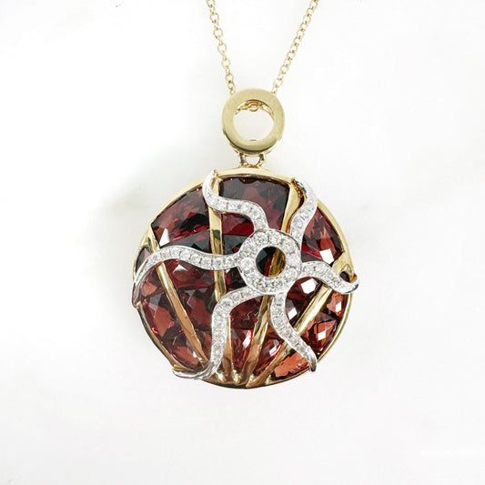 14k Yellow Gold Garnet Pendant with Diamonds