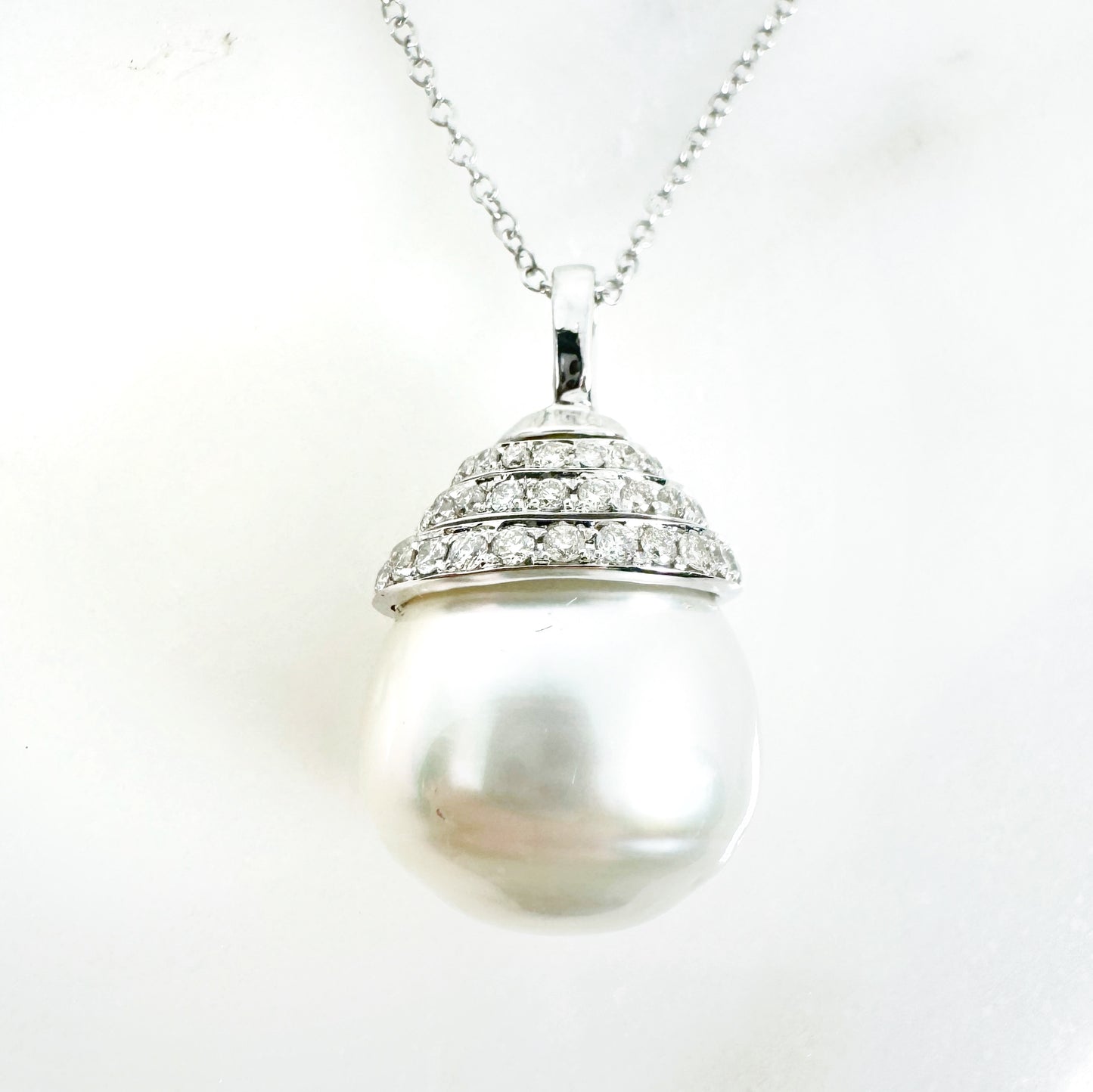 14k White Gold South Sea Pearl Pendant with Diamonds