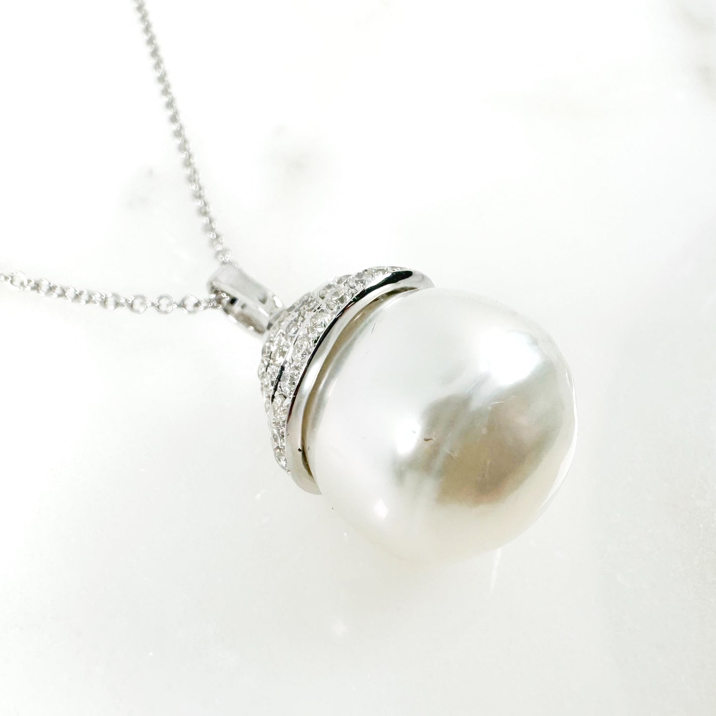 14k White Gold South Sea Pearl Pendant with Diamonds