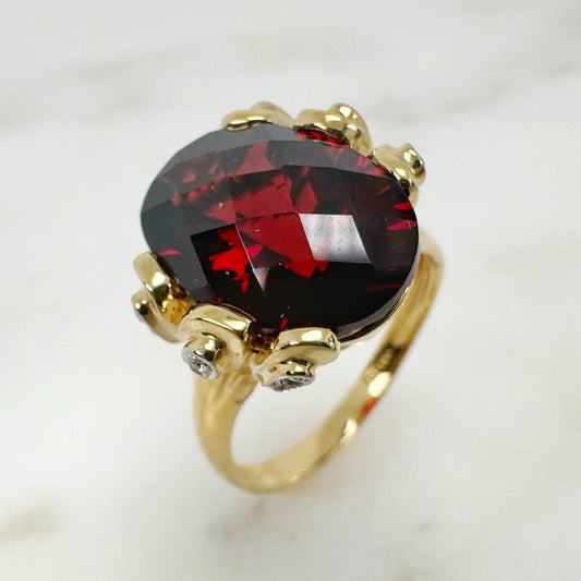 14K Yellow Gold Oval Garnet Ring with Diamonds