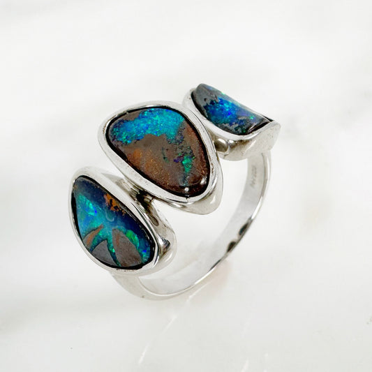 Silver Australian Boulder Opal Ring