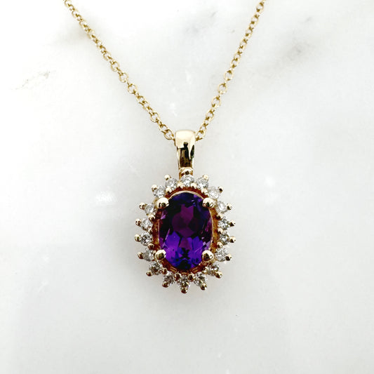 14k Yellow Gold Amethyst Pendant with Diamonds