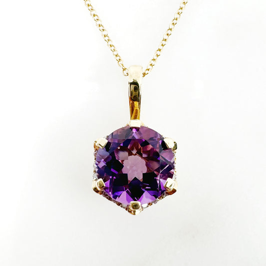 14k Yellow Gold Amethyst Pendant with Diamonds