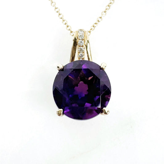 14k Yellow Gold Amethyst Pendant with Diamonds