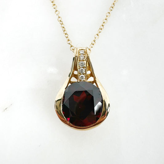 14k Yellow Gold Garnet Pendant with Diamonds