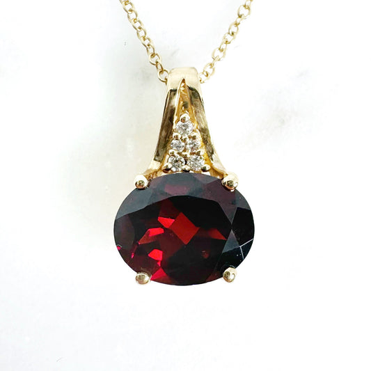 14k Yellow Gold Garnet Pendant with Diamonds