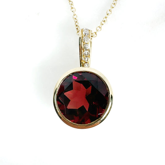 14k Yellow Gold Garnet Pendant with Diamonds