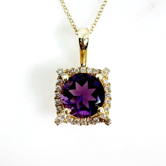 14k Yellow Gold Amethyst Pendant with Diamonds