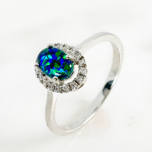 Silver Australian Triple Opal Ring with Cz