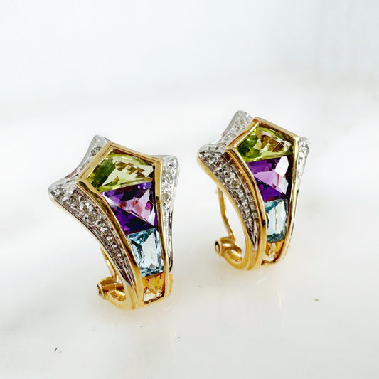 14k Yellow Gold Multi Stone Earring with Diamonds