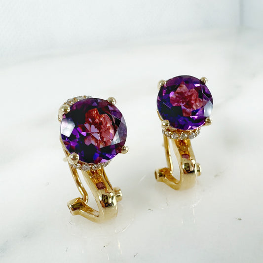 14k Yellow Gold Amethyst Earring with Diamonds