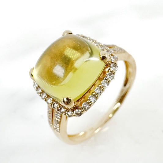 14k Yellow Gold Lemon Quartz Ring with Diamonds