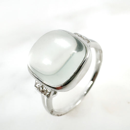 14k White Gold Green Amethyst Ring with Diamonds