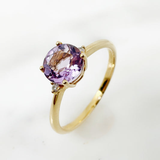 18k Yellow Gold Pink Amethyst Ring with Diamonds