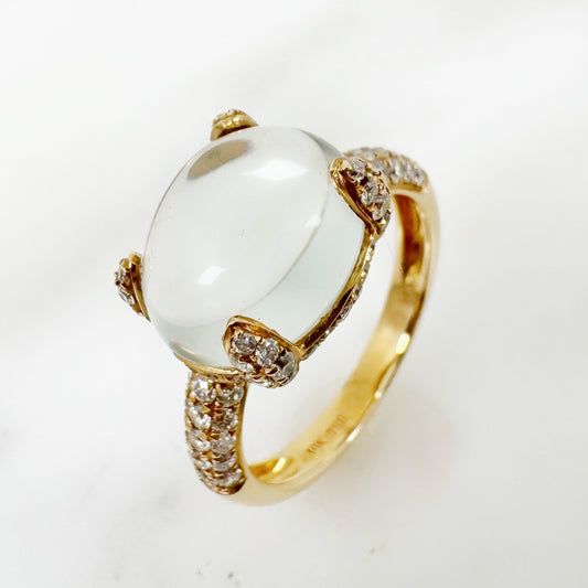 18k Yellow Gold Green Amethyst Ring with Diamonds